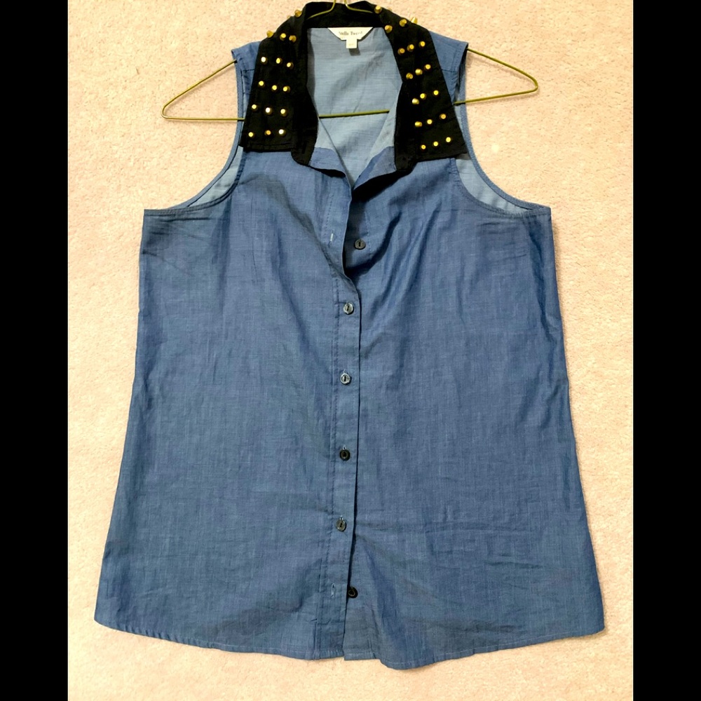Denim button up vest